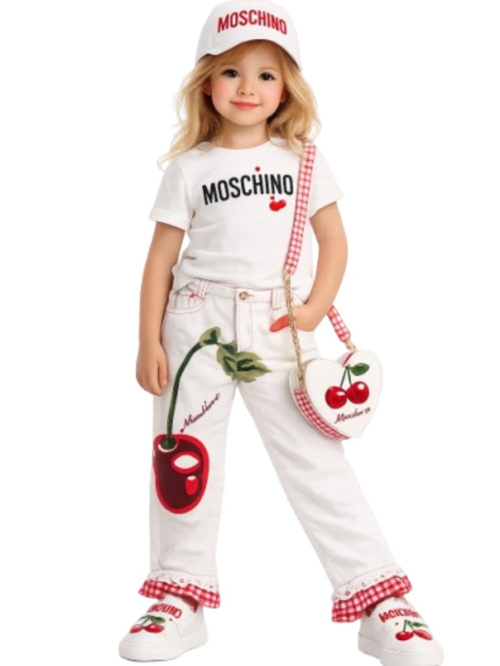 Moschino Girls Cherry Pants Size 4Y 98-104 Made in Italy White Graphic Cotton